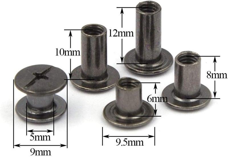ALLOYPRO 80 Sets Chicago Screws Assorted Kit 4 Sizes Gun Metal Leather Rivets 1/4 5/16 3/8 1/2 Screw Rivets Slotted Phillip Head Book Binding Posts Nail Rivet Chicago Bolt for DIY Leather Craft M5 - Image 2